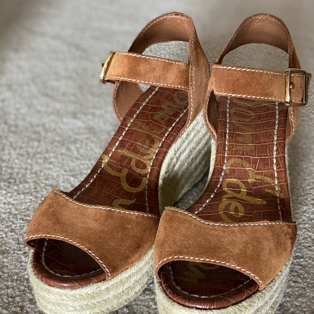 Sam Edelman Dimitree Suede Platform Wedge Espadrille in Cognac